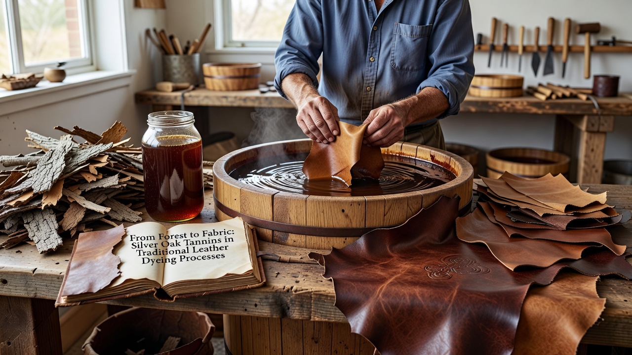 Traditional leather dyeing vats utilizing silver oak tannin extracts